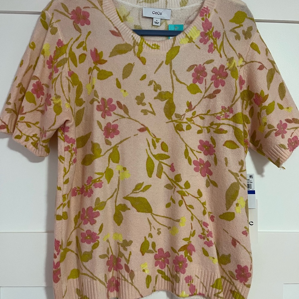 CeCe Floral Sweater in Pink and Green